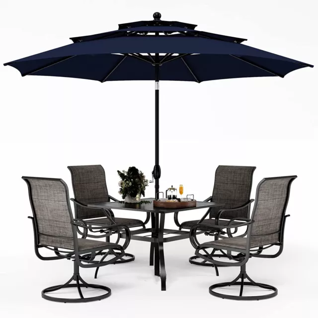 PHI VILLA Patio Furniture Set with Umbrella Swivel Chairs Outdoor Dining Set