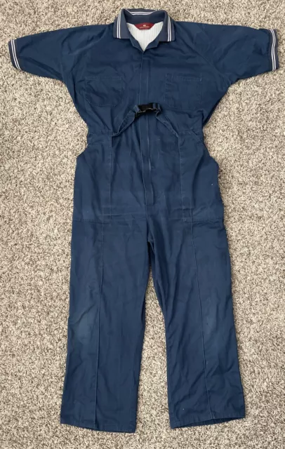 Vintage 70s Parasuit Men's Large Coveralls Jumpsuit blue Belted mechanic VTG