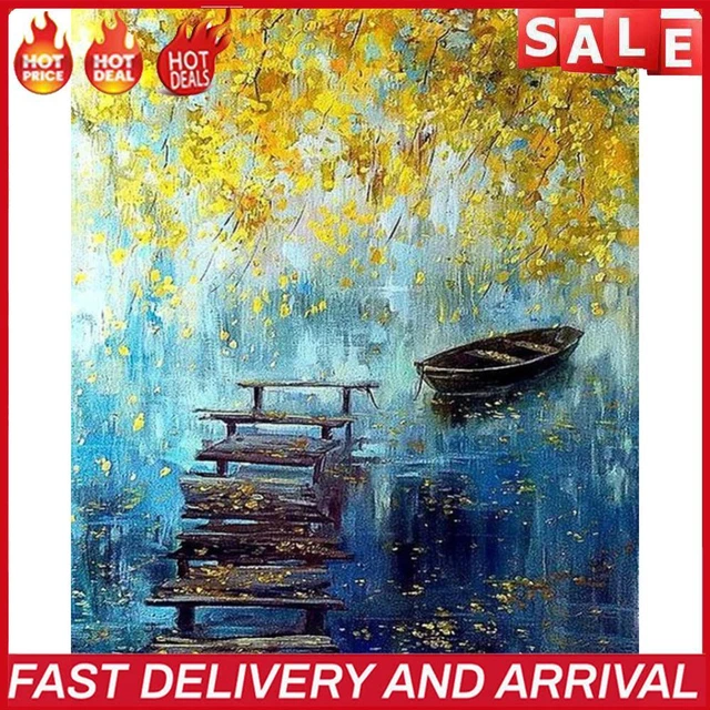 Riverside Boat Frameless Picture Oil Paint By Numbers Hand Painted Picture Kit