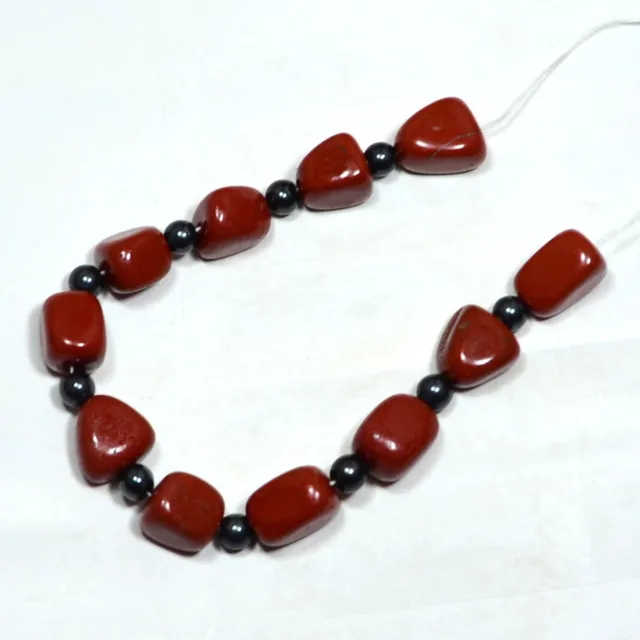 182.90Ct Natural red jasper tumble & black Spinel ball Gemstone beads 9inch Line