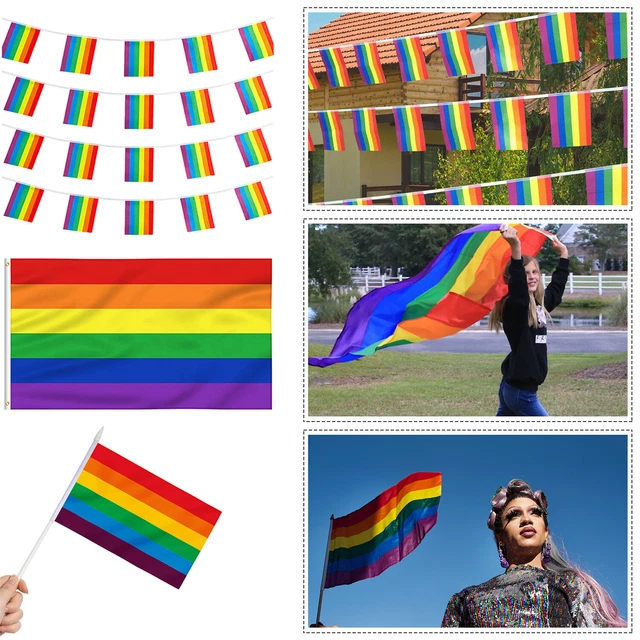 Lot de 2 drapeaux arc-en-ciel LGBT pour la marche des fiertés à
