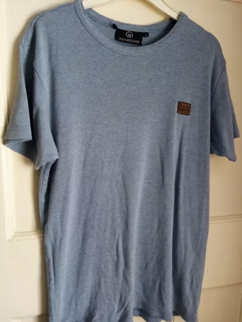 T-Shirt blu medio ""Duck and Cover"" da uomo manica corta