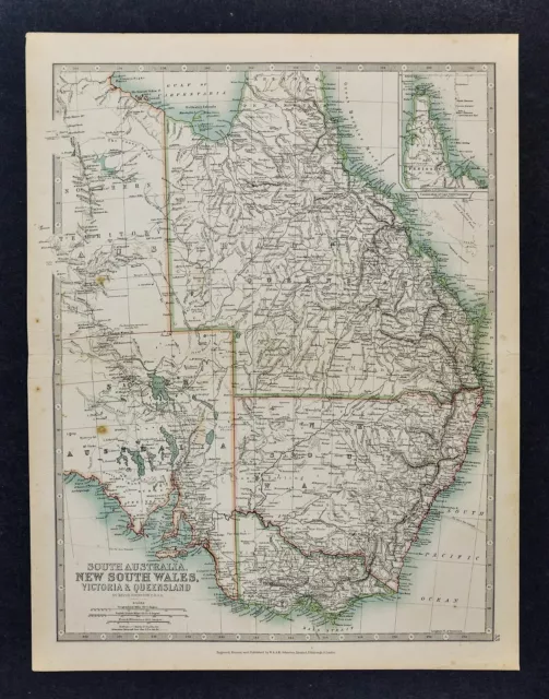 1906 Johnston Map New South Wales Victoria Queensland Australia Sydney Melbourne