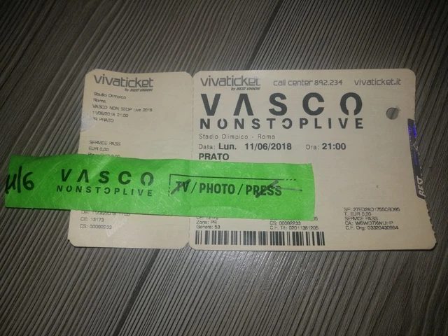 Vasco Rossi Non Stop Live biglietto + pass 2018
