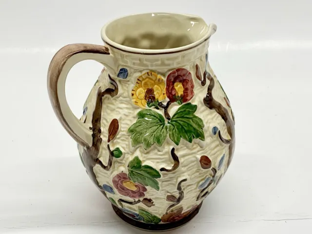 HJ Wood Handpainted Indian Tree Pottery Jug 585 Pitcher Embossed Burslem