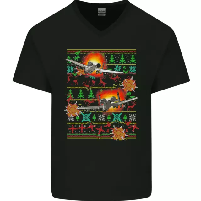 Maglietta da uomo Chrismas Fighter Jet Plane Pilot RAF divertente collo a V cotone