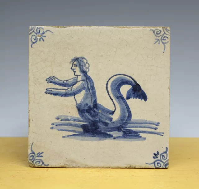 Antique Dutch Delft Tile Sea-Creature Circa 1625-1650