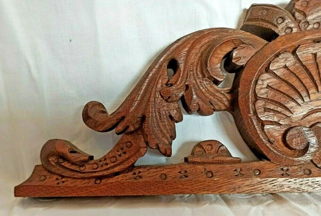 Antique French Wood Carved Oak Pediment Architectural Salvage 4