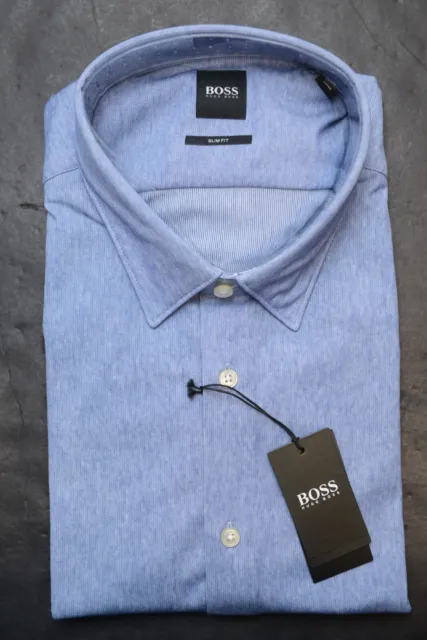 HUGO BOSS Uomo Ronni _ 53 Slim Fit Media Cotone Blu Business Camicia Casual S 2