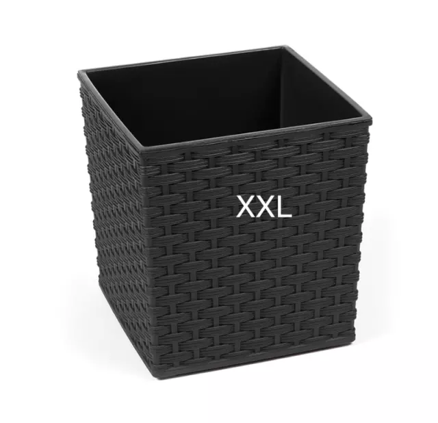 Bac à Fleurs Rotin Synthétique Cache-Pot de Utilisation Noir XXL (H:41cm)