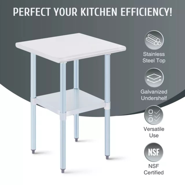 24x24 in Stainless Steel Work Table NSF Kitchen Table with Adjustable Undershelf