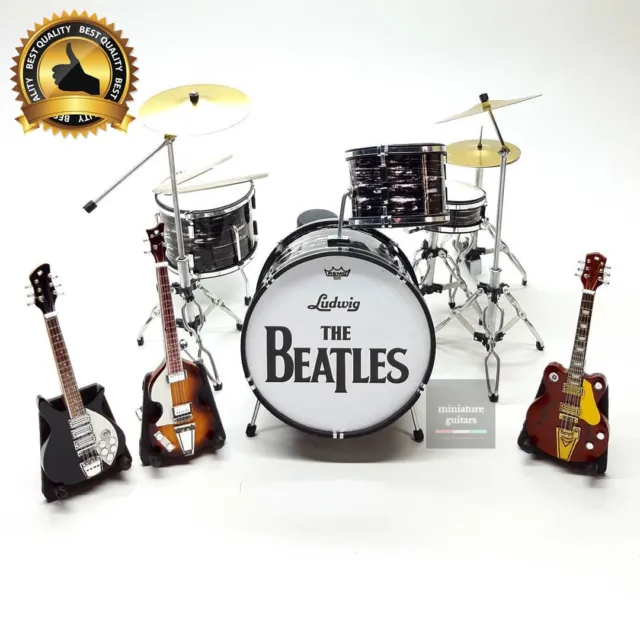 Miniature Beatles Instrument Set Accurate Reproduction of Guitars & Ludwig Drums