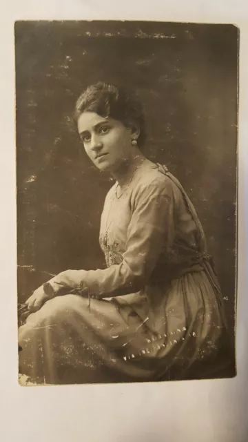 Cartolina Foto old photo ritratto di ragazza 1919 Pasquini Bologna SP1586