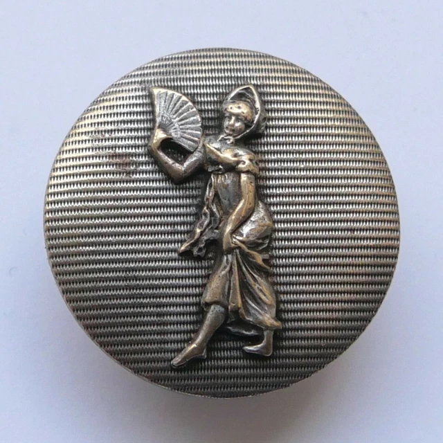 Bouton ancien - Métal argenté - Merveilleuse - 27 mm - Picture Button