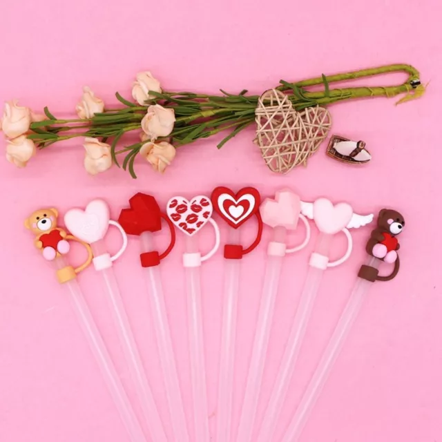Heart-shaped Drinking Dust Cap Silicone Straw Tips Cover  Bottle