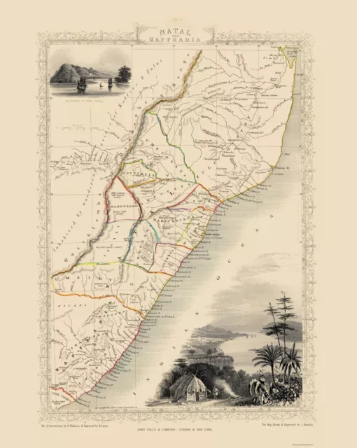 Natal Kaffraria South Africa - Tallis 1851 - 23.00 x 28.83