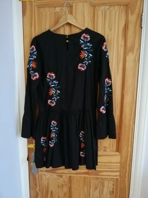 ZARA WOMAN BLACK Floral Flower Embroidered Embroidery Dress Xs £10.00