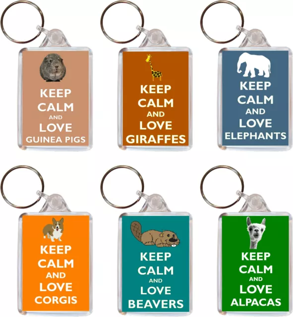 Various Keep Calm & Love Animals - Double Sided Large Keyring Fun Gift/Present