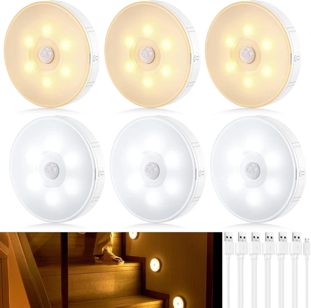 MOTION SENSOR NIGHT Light 6 Pack Rechargeable Dimmable LED Stick-On ...