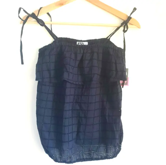 ROXY Cute Black Shoe String Top/blouse  Womens Size S *NWT*