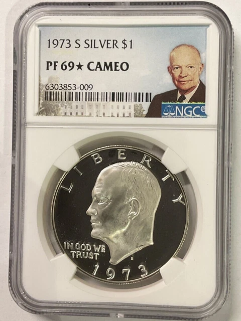 1973 S $1 "Silver" Ike Ngc Pf 69 *Star*+Cameo~Top Pop~Only "89"~Only 1 On Ebay!! 1973 S $1 "Silver" Ike Ngc Pf 69 *Star*+Cameo~Top Pop~Only "89"~Only 1 On Ebay!!