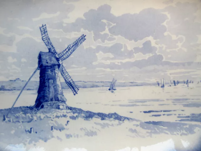 RARE grand plat Art Nouveau SARREGUEMINES, modèle MARINES: Moulin et Bateaux 2