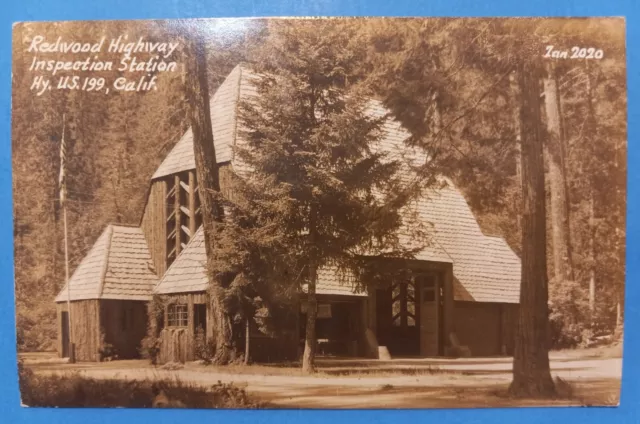 REDWOOD HIGHWAY CA ~ 1940's INSPECTION STATION HWY U.S. 199 Vtg. Postcard RPPC