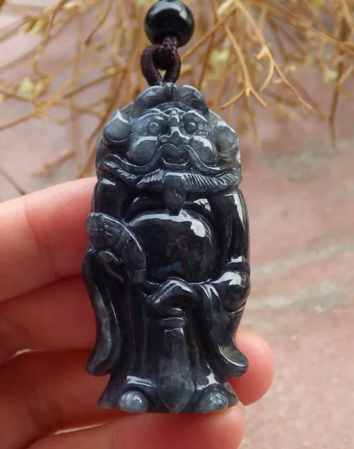 Certified Black 100% Natural A Jade jadeite pendant Zhong Kui God Fan 钟馗 515014