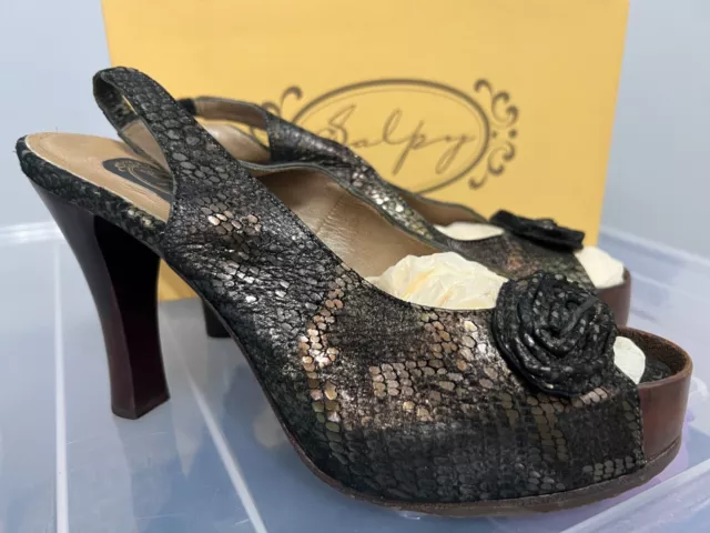 SALPY "Natasha" Handmade Shoes Bronze Snake Leather Mules Slides Slip On size 10