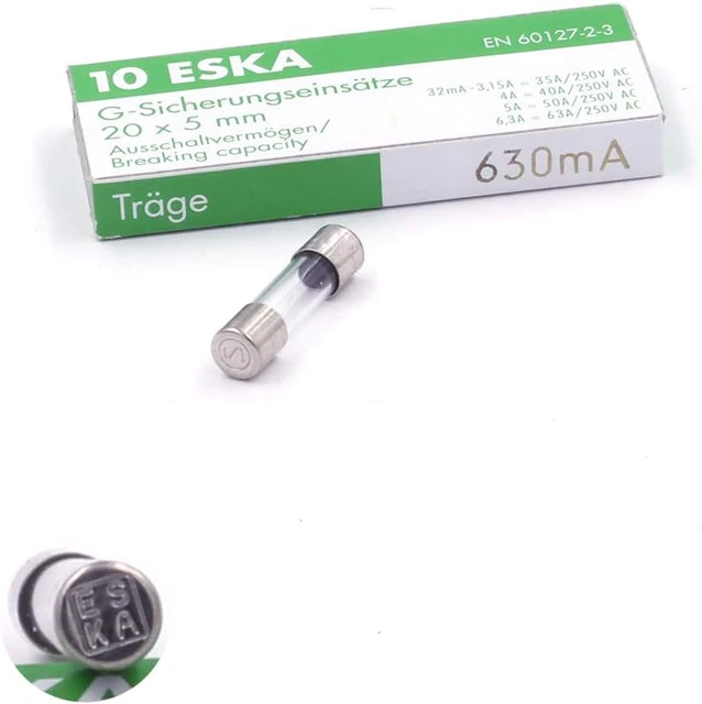 10X Fusible Temporisé (T) En Verre 630Ma / 250VAC 5X20Mm