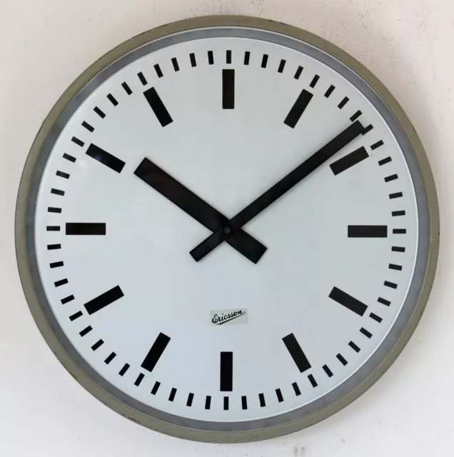 Vintage 34cm Ericsson Wall Clock - Metal Retro Mid Century Factory Industrial