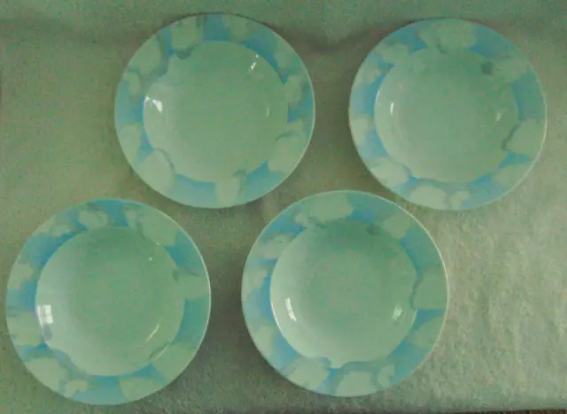 Set Of Four 222 Fifth Nick & Nora "Cloud Nine" Large Rim Soup Bowls - Excellent!