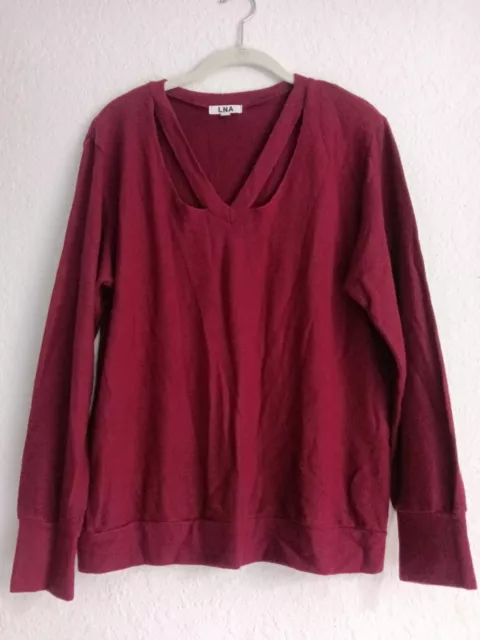 LNA Revolve Womens Double Fallon Sweater Maroon Cutout Neckline Pullover Sz M 2