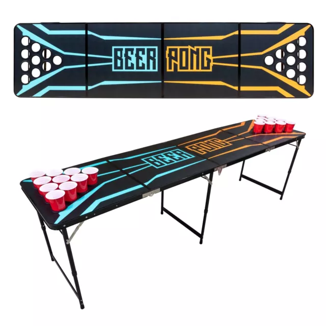 BEER PONG TABLE Tron Style With Cup Holders 8ft | Portable Drinking Party Game