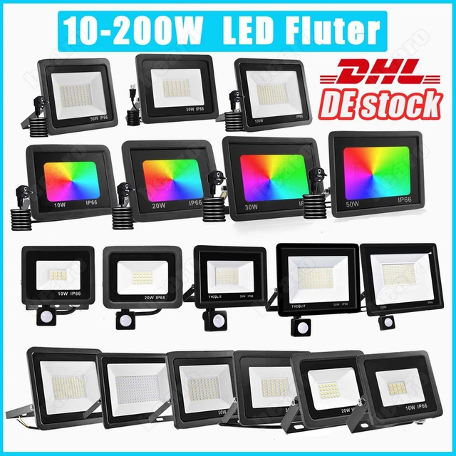 LED Fluter mit Bewegungsmelder/Stecker 10-100W Außen Strahler Scheinwerfer Lampe