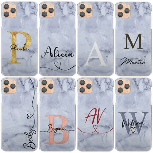 Personnalisé Étui Pour IPHONE 13 / Pro / Max / Mini Initiale Gris Marbre Housse