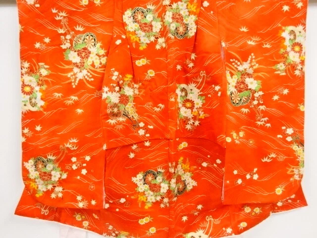 43457# Japanese Kimono / Antique Kimono For Girls / Floral Cart