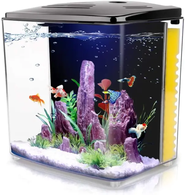 1.2Gallon Betta Aquarium Starter Kits Square Fish Tank with LED Light and Filter