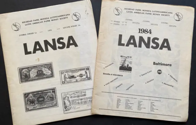 LANSA 1981 y 84, Revista Sociedad Papel Moneda Latinoamericana, lote de 2, 30pgs