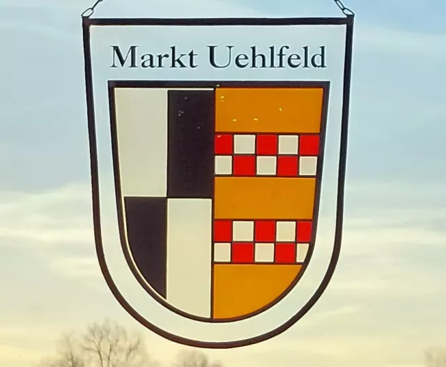 Fensterbild  Bleiverglasung Glasmalerei Wappen Markt Uehlfeld