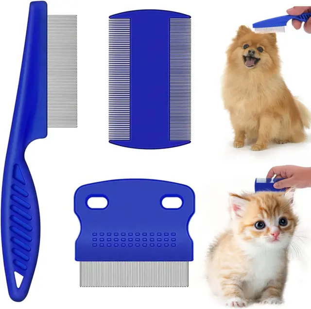 3 Pcs Pet Flea Combs, Fine Teeth Pet Comb Grooming Set for Cat Dog Flea Lice and