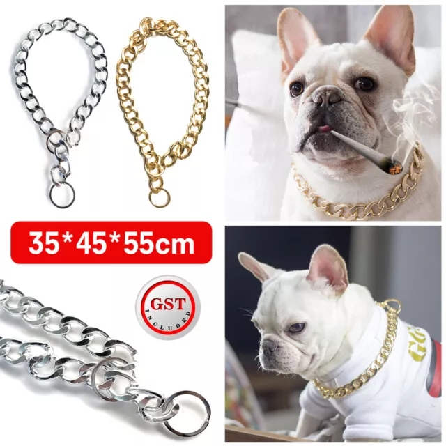 Dog Chain Collar Heavy Duty Choker Double Pet Slip Check Twist Link Chrome Chain