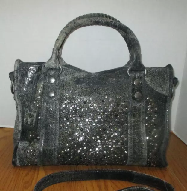 Frye Deborah Distressed Leather Studded Satchel Crossbody Bag SLATE