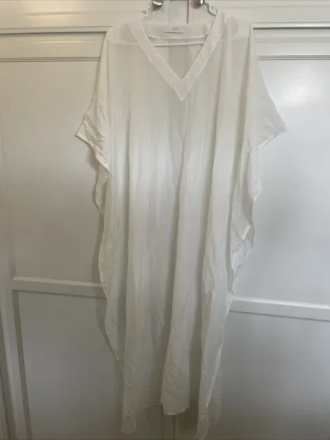 AYAEO Size M/L White Silk Blend Sheer LUNA Kaftan Maxi Dress Cover Up New No Tag