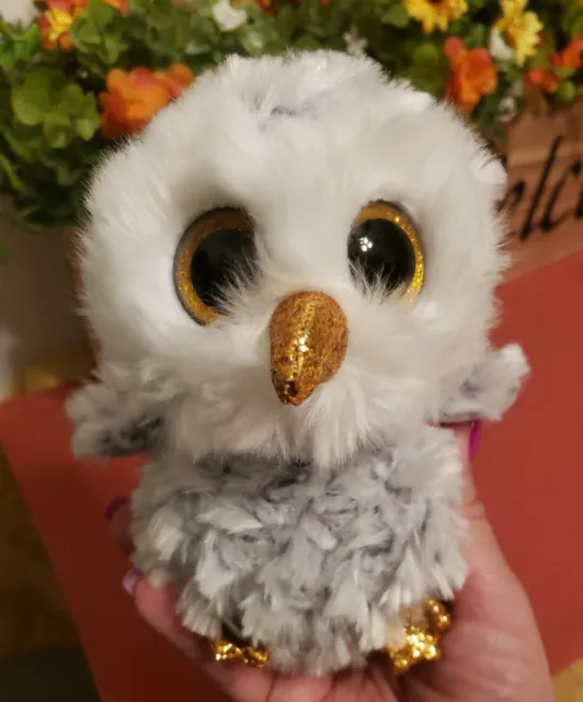 Ty Beanie Boos Owl Plush OWLETTE 9 Gold GLITTER EYES Medium Stuffed Animal