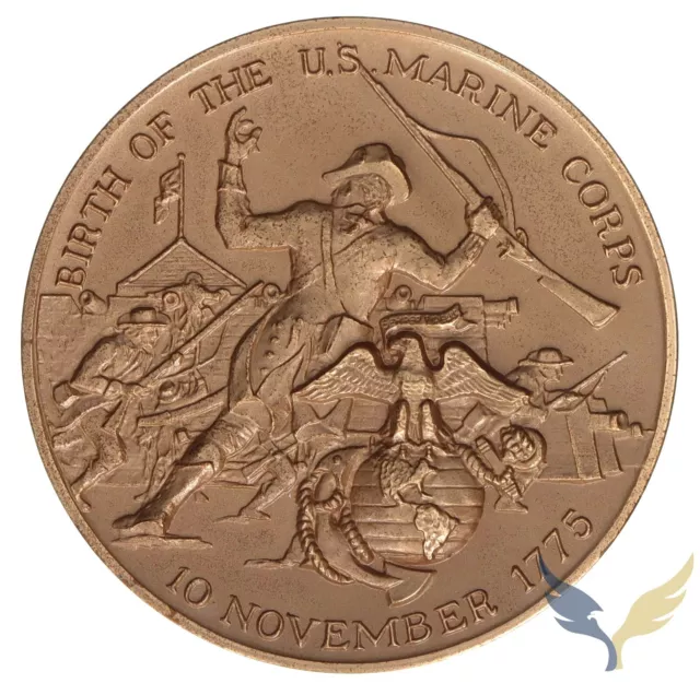 1775-1975 U.S. Marine Corps Bicentennial Bronze Medal 3 Inch Medallion with Box