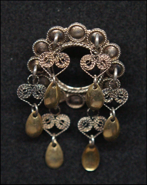 Vintage Traditional Norwegian Solje 830 Silver Brooch with Gold Wash Dangles