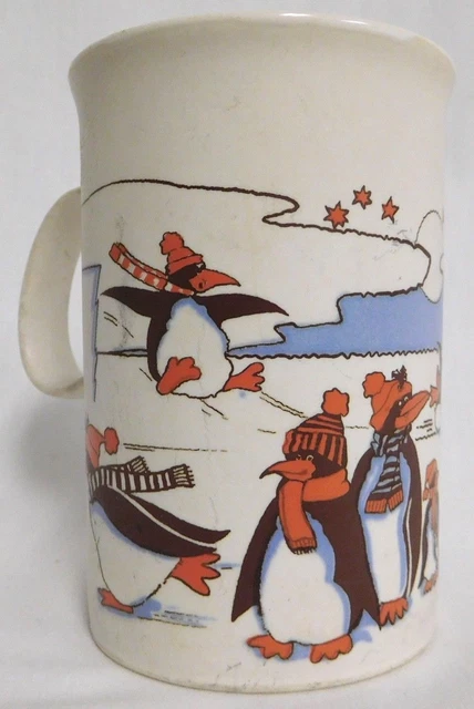 Dunoon Stoneware Penguin Winter Outdoor Fun Ice Fishing Coffee Tea Mug Scotland