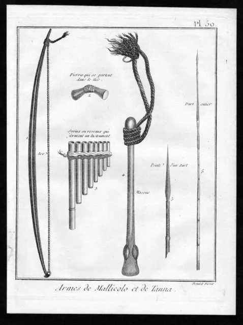 Approx. 1780 Tanna Island Vanuatu Weapon Australia Copperplate Antique Print