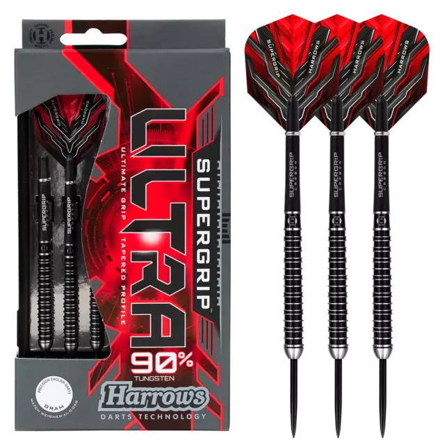 Harrows Supergrip Ultra 90% Tungsten Steel Tip Darts 21 22 23 24 25 26 28 or 30g